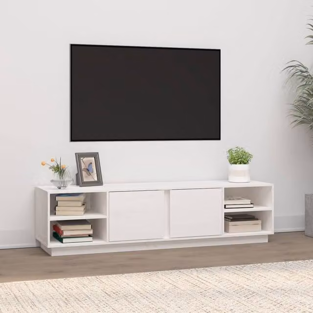 Berkfield Home White Rustic Solid Wood Pine TV Cabinet W: 156 cm, D: 40 cm, H: 40 cm