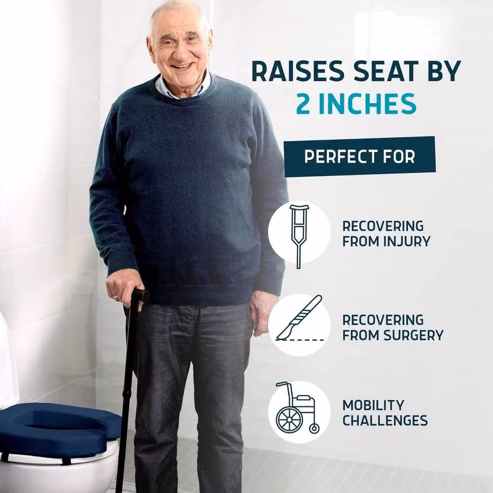 Kelvenix Universal Padded Toilet Seat Riser for Seniors, Blue, W: 52 cm – 5