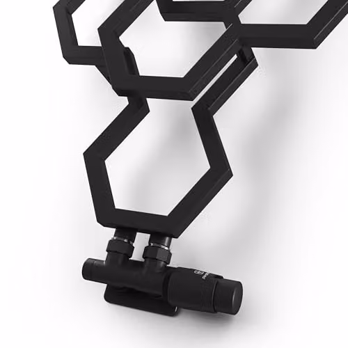 Terma Vario Twins Angled Accessory Valve Set with Thermostat Head and Pipe Masking, 50mm, Matt Black RAL 9005 – 2
