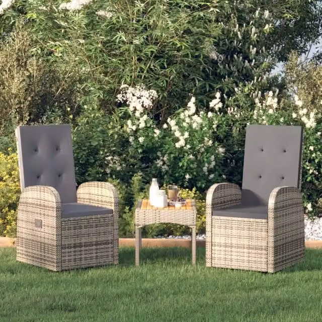 Berkfield Home Reclining Garden Chairs with Cushions, 2 Piece Set, Grey Poly Rattan and Steel