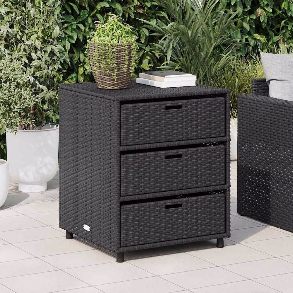 Berkfield Home Garden Storage Cabinet in Black Poly Rattan and Steel, W/D/H: 55 x 59 x 69 cm – 3