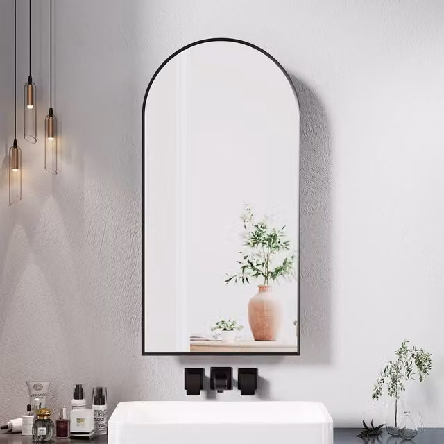 KEEPREAPER Modern Black Wall Mounted Bathroom Mirror Cabinet with Hinged Glass Doors, W/H: 40 x 80 cm – 1