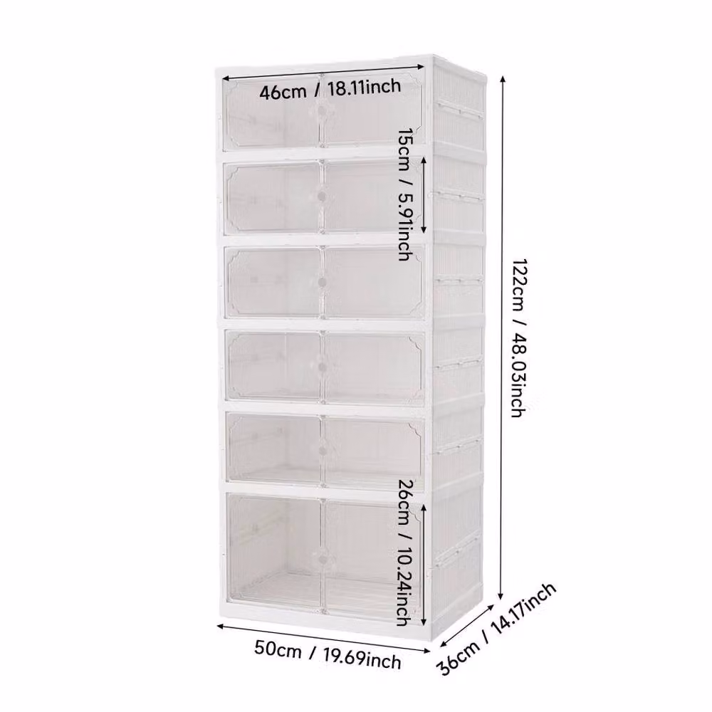 KORVIXA Vertical Folding Shoe Storage Box with Glass Doors, White, W/D/H: 50 x 50 x 50 cm – 2