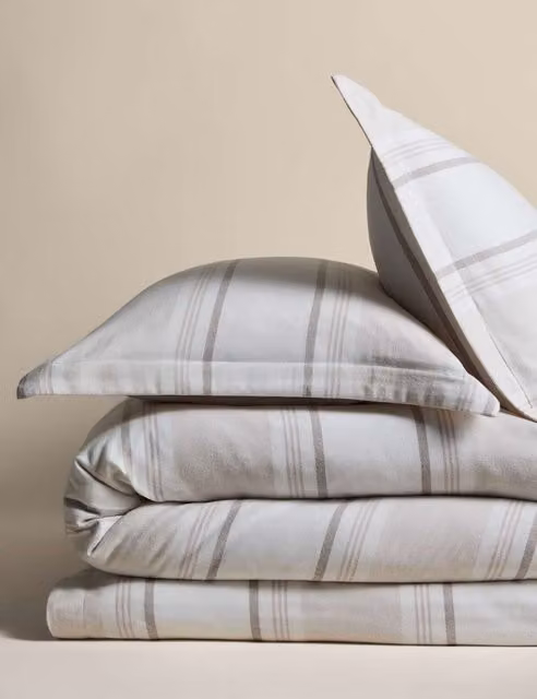 M&S Classic Striped Brushed Cotton Flannelette Bedding Set, Beige, W: 140 cm, L: 200 cm