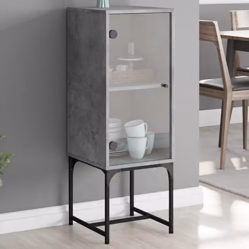 vidaXL Side Cabinet with Glass Doors in Concrete Grey, W/D/H: 35 x 37 x 100 cm – 2