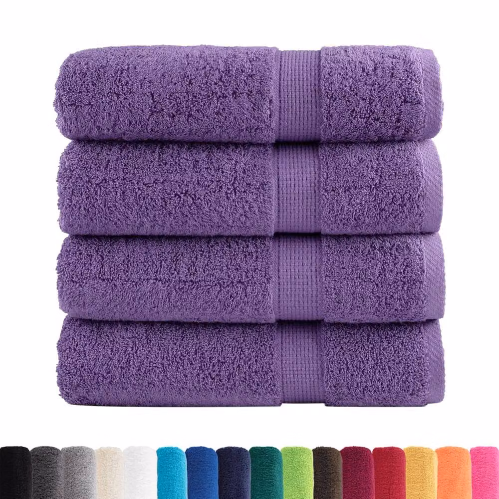 Berkfield Home SOLUND Premium Cotton Terry Hand Towels, 4 Pack, Purple, W: 50 cm, L: 100 cm, 600 gsm – 3
