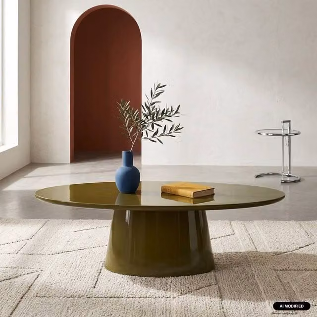 sweeek Oval Coffee Table with Glossy Finish in Khaki, W/D/H: 60 x 60 x 35 cm – 1