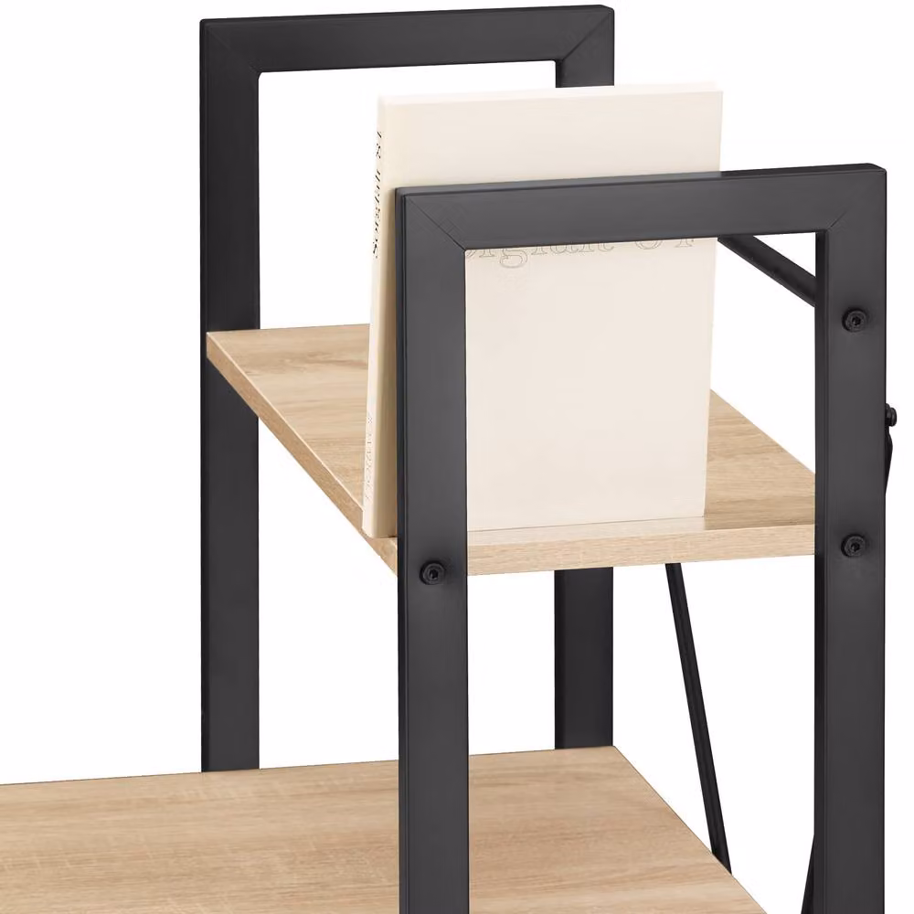 tectake Hershey Computer Desk with Integrated Shelf and 3 Compartments in Light Oak and Brown – 2