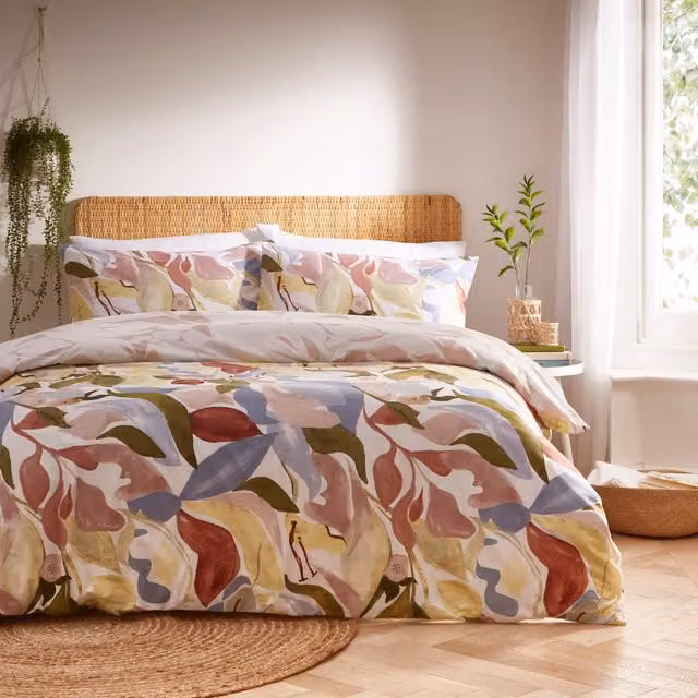 Amarosa Abstract Floral Reversible Cotton Duvet Cover Set, Pink, Multicolour, W: 180 cm, H: 200 cm