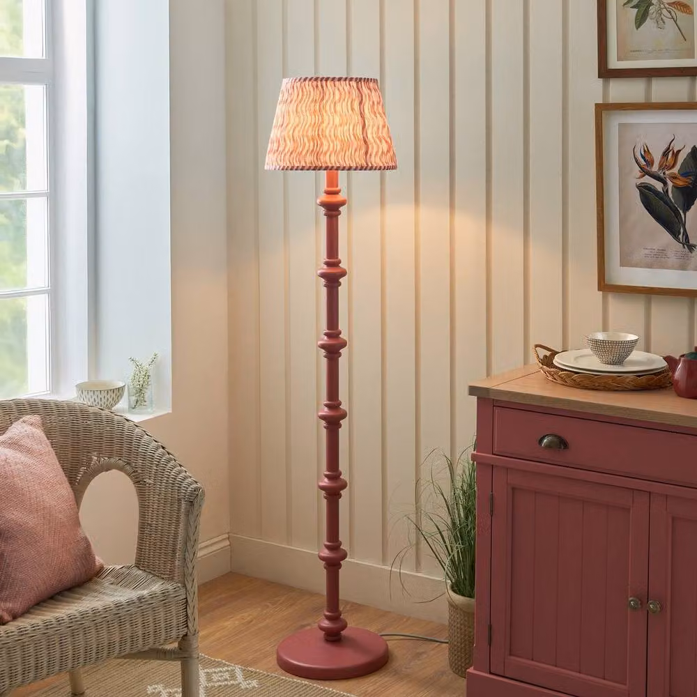 Netlighting Carnaby Pink Floor Lamp with Pink Fabric Ripple Shade and Brass Details – 2