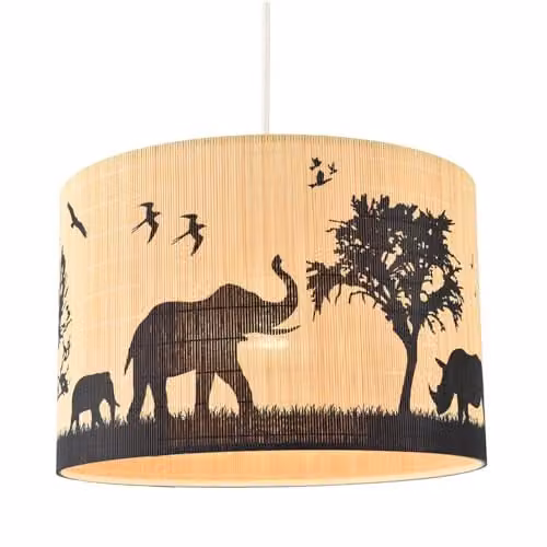 Happy Homewares Modern Safari Bamboo Cylinder Pendant Light Shade in Brown, Black and Beige, W: 30 cm, H: 20 cm