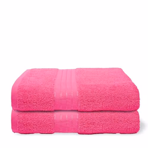 OHS Pack of 2 Pink 100% Cotton Terry Bath Towels, W/H: 70 x 115 cm
