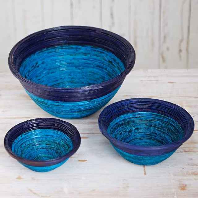 Paper High Large Recycled Newspaper Bowl in Dark Blue