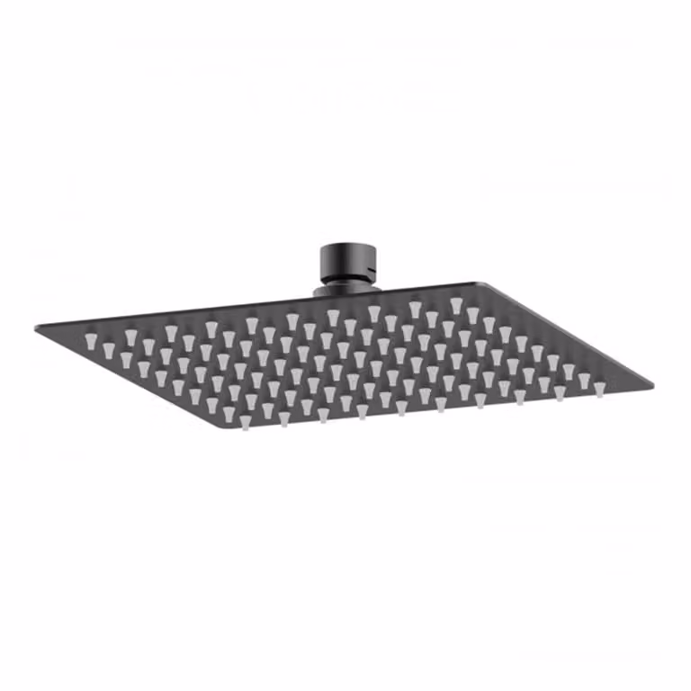Windon Square Matt Black Fixed Overhead Shower Head with Anti-Limescale Feature, W: 20 cm