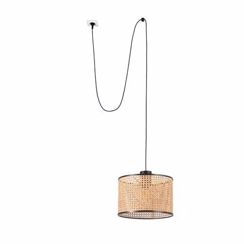 Netlighting Mambo Black Rattan Cylindrical Pendant Lamp, Diameter: 32 cm, Height: 52.6 cm, Dimmable, E27, IP20 – 1