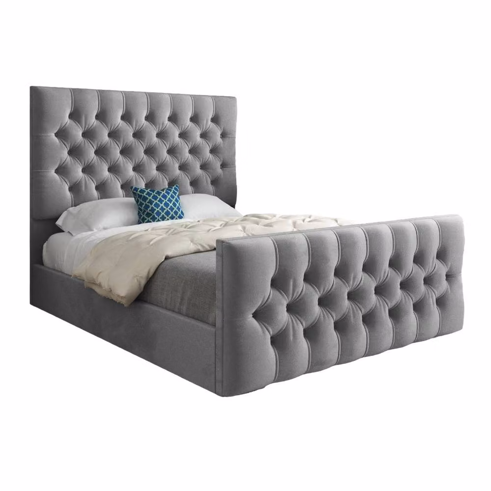 Casani Porthcawl Grey Velvet Upholstered Chesterfield Bed Frame W: 144 cm, D: 137 cm, H: 140 cm – 3