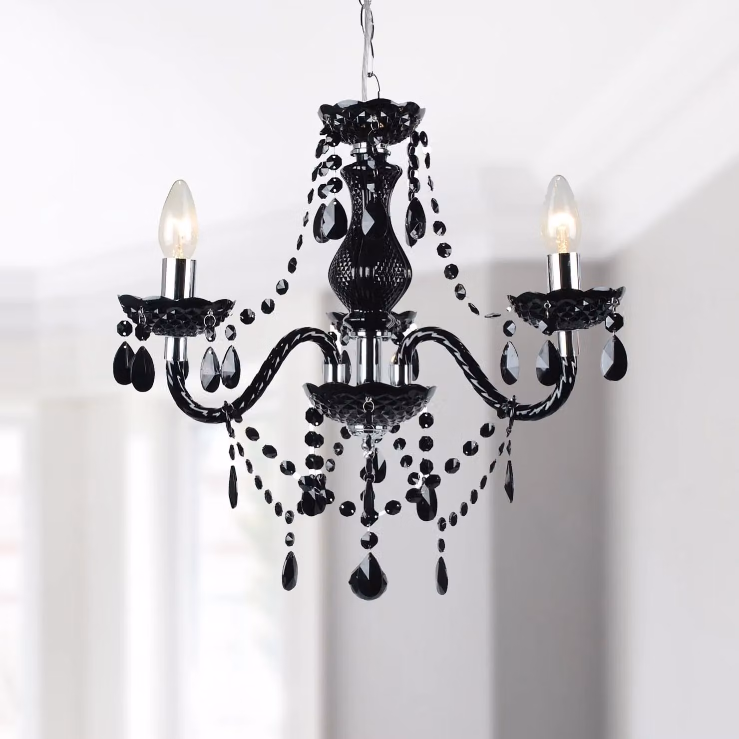 First Choice Lighting Marie Therese Style Chandelier in Black and Chrome, 3 x E14 Lamps, Height Adjustable and Dimmable – 2