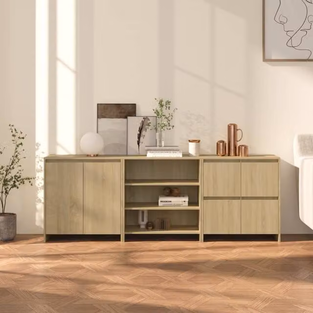 Berkfield Home 3 Piece Sonoma Oak Sideboard Set in Beige Engineered Wood – 1