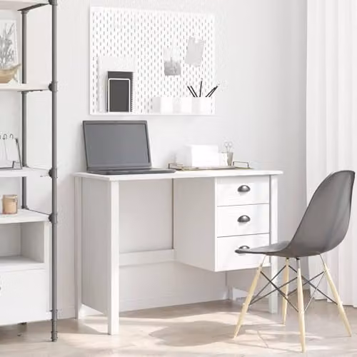 vidaXL HILL Writing Desk in White Solid Pine Wood W/D/H: 100 x 45 x 74 cm – 2