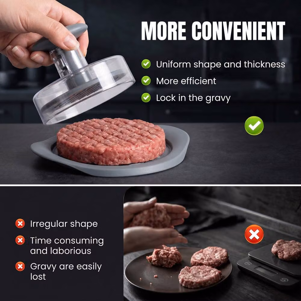 Crystals Non Stick Round Burger Press and Hamburger Patty Maker in Grey – 6