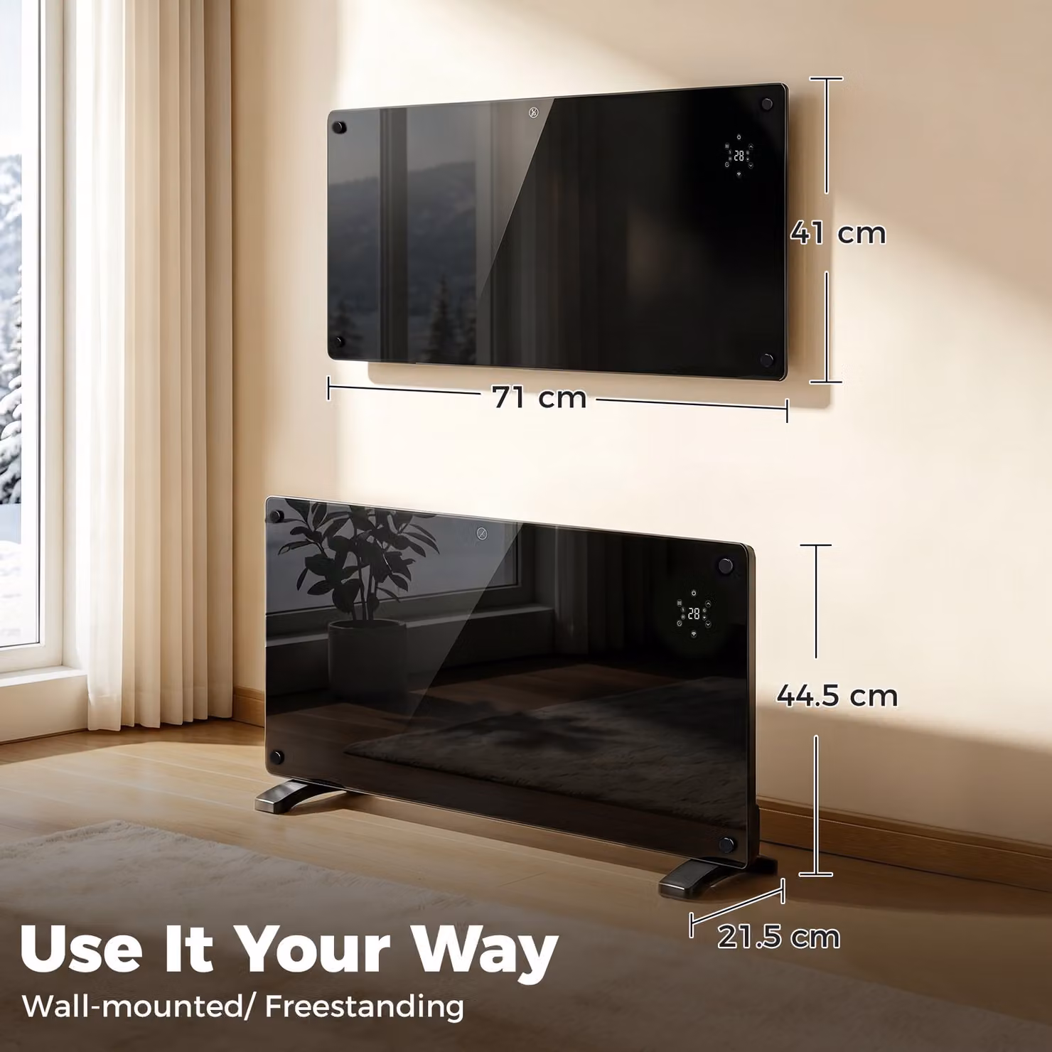 HOMCOM 1500W Smart Control Glass Heater with App and Remote Control, Black – 3