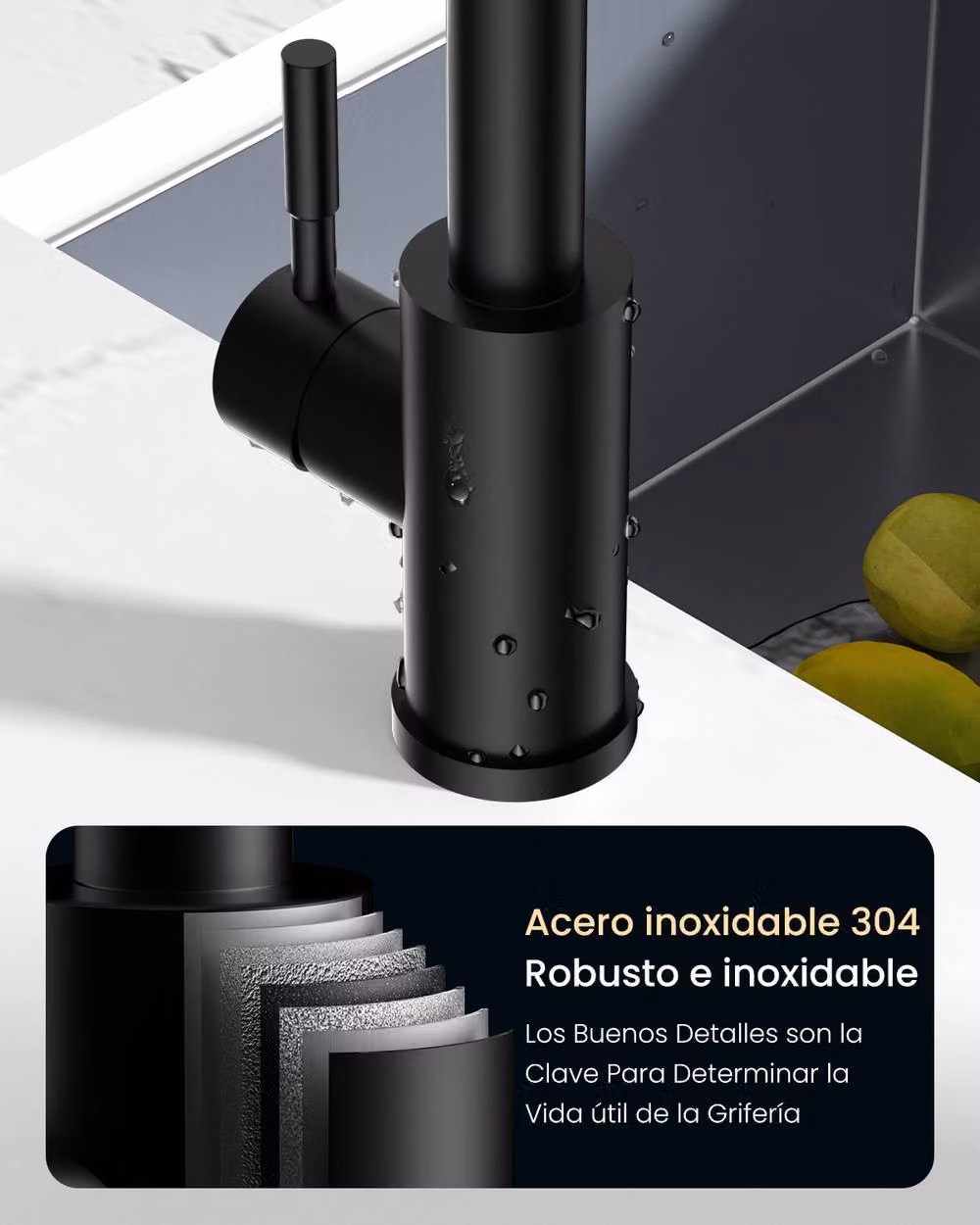 Appaso Black Stainless Steel Kitchen Mixer Tap with Single Lever and Pull Out Spray Spout – 6