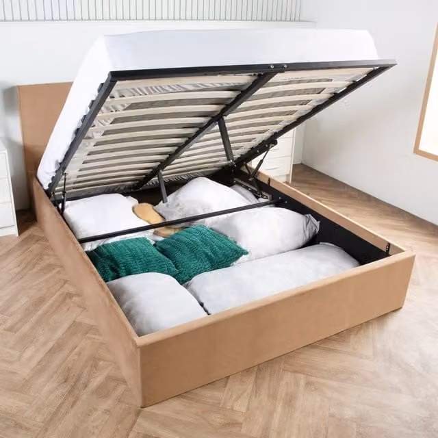 Home Treats Modern Upholstered Ottoman Storage Bed Frame in Brown, W/D/H: 180 x 200 cm
