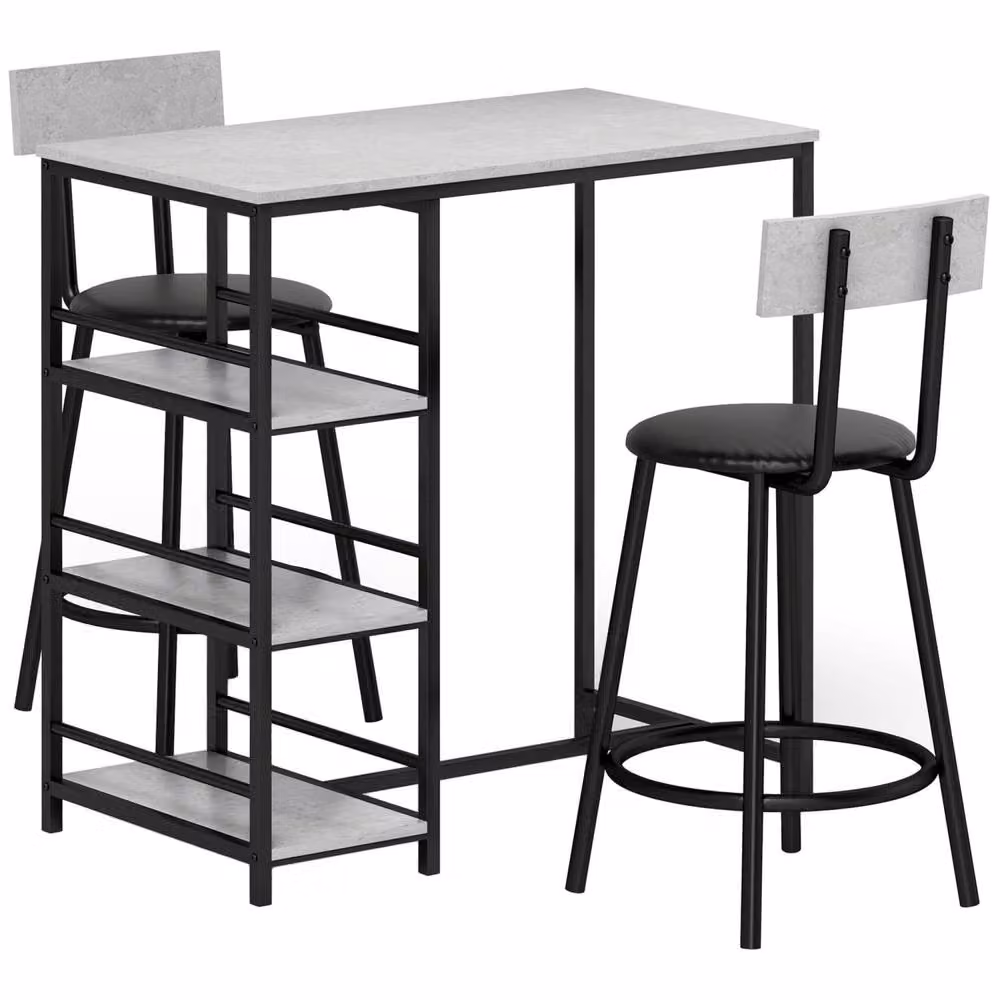 Wyld Haus Raco Sera 3 Piece Grey and Black Kitchen Dining Set with Shelving – 2