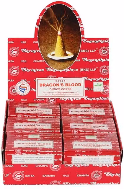 Satya Dragon's Blood Dhoop Cones, Set of 12 Packets, Red