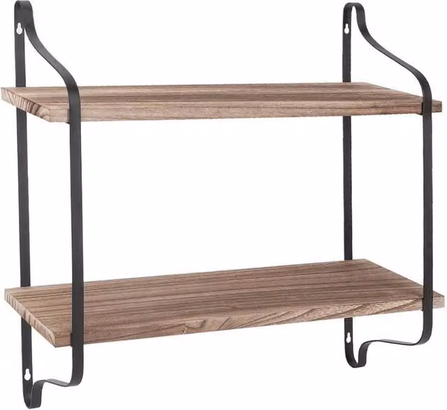 KORVIXA 2 Tier Brown Rustic Wood Floating Bathroom Storage Shelves – 1