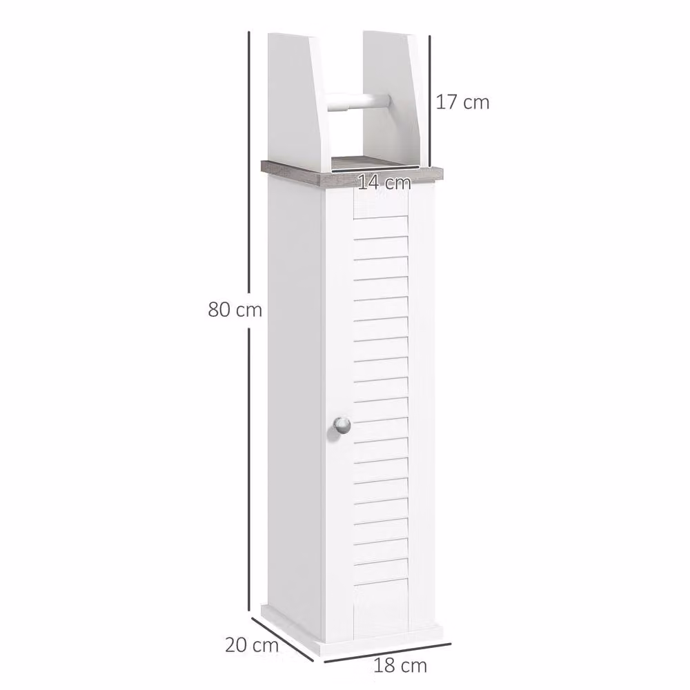 STILVORA White Lacquered Freestanding Bathroom Floor Cabinet with Cupboard and Roll Holder – 3