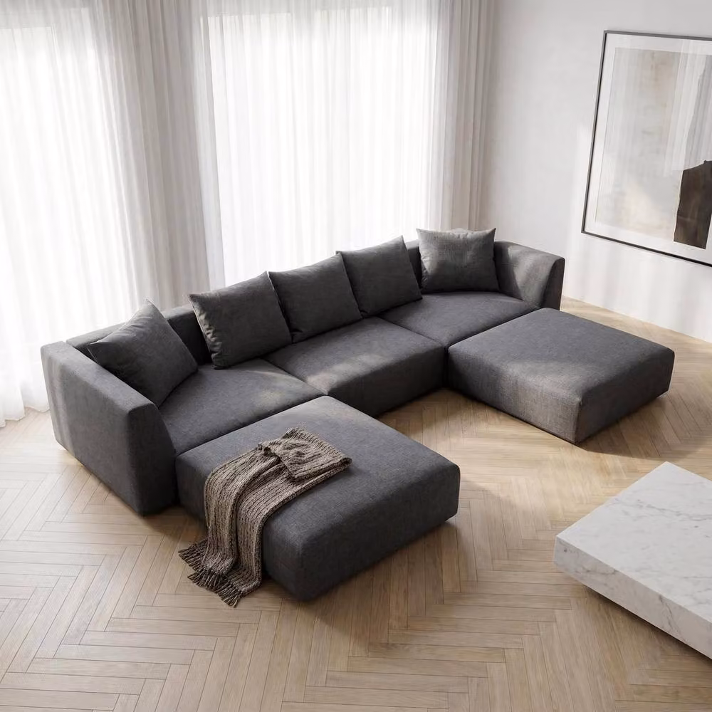 Abakus Direct Tokyo U-Shape Modular Sofa in Grey Brushed Tweed Fabric – 4
