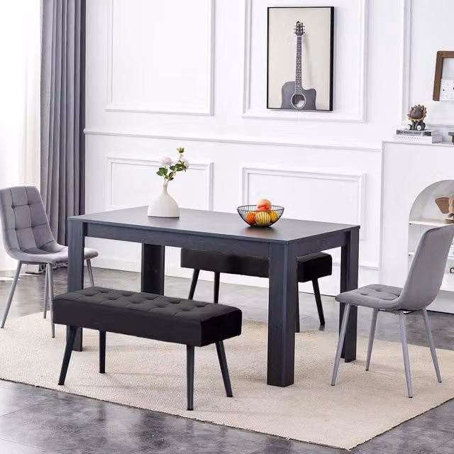 Kosy Koala Modern Rectangular Dining Set with Grey Velvet Upholstered Chairs and Bench