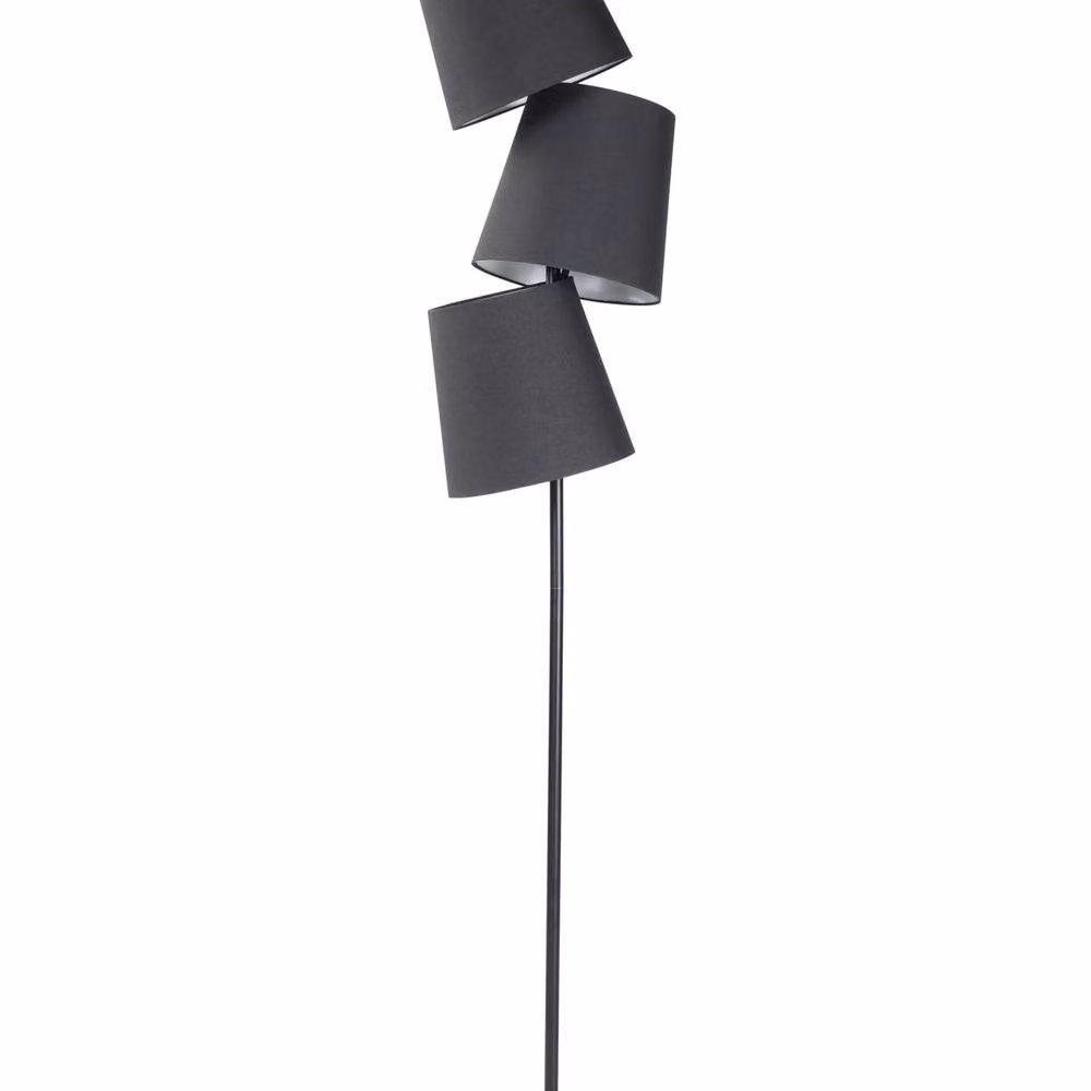 Wyld and Coco Modern Black Metal Floor Lamp with Triple Cone Fabric Shades, Height: 164 cm – 2