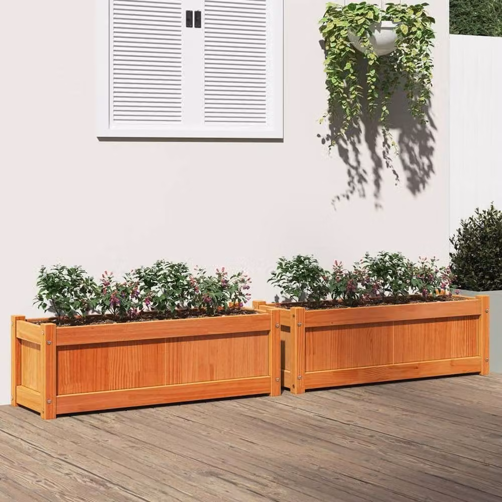 Berkfield Home Garden Set of 2 Brown Solid Wood Pine Planter Tubs for Ornamental and Vegetable Gardens – 2