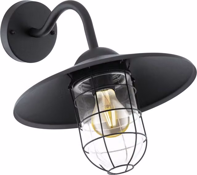 Loops Black Metal Maritime Outdoor Wall Light with Cage Fisherman Shade, IP44 Rated, E27 Bulb Compatible
