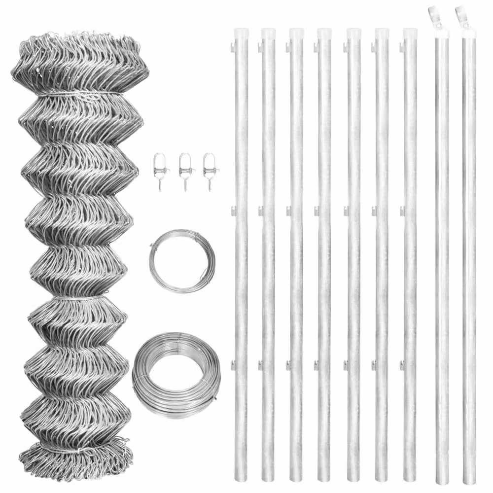 Berkfield Home Galvanised Steel Chain Link Fence with Posts, Silver, W: 15 m, H: 1 m
