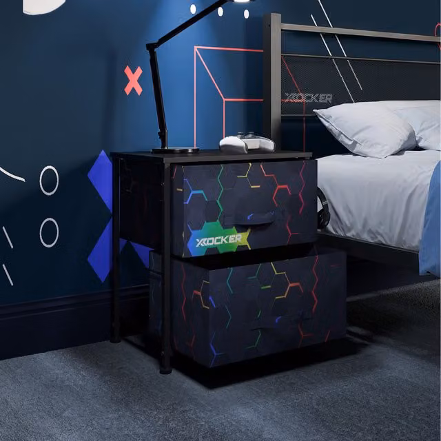 X Rocker Black Geometric Modern Wall Mounted Bedside Table for Childrens Bedrooms