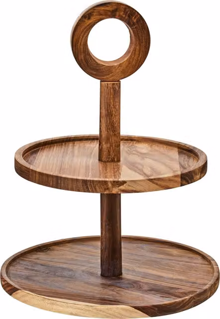 Orsina Kora Round Two Tier Sheesham Wood Cake Stand in Brown – 2