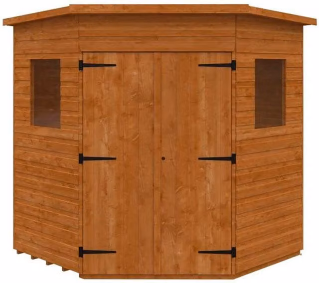 Buttercup Farm Corner Shed in Burnt Orange with Double Doors and Gable Roof – 1