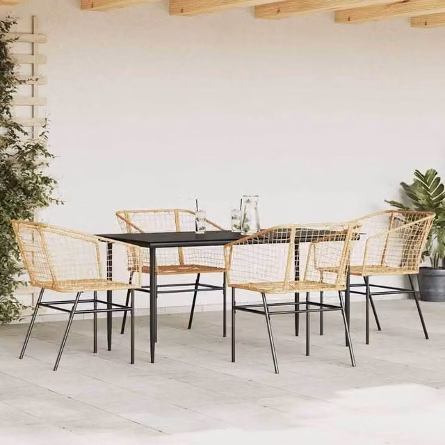 Berkfield Home Beautiful 5 Piece Garden Dining Set in Brown Poly Rattan with Glass Top – 1