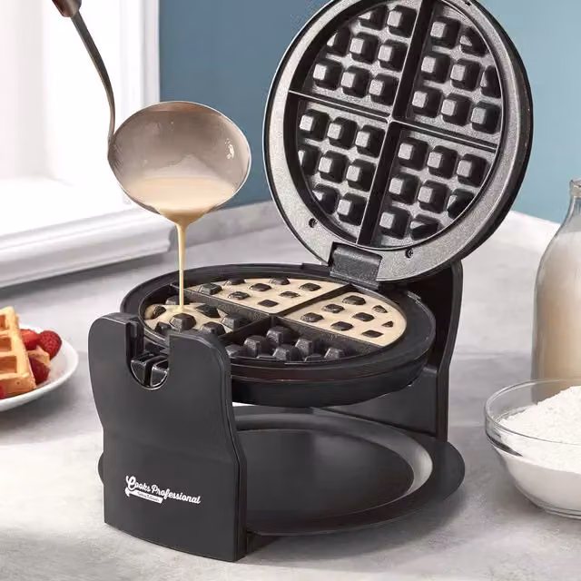 Cooks Professional Rotary Belgian Waffle Maker Machine with Non-Stick Plates and Drip Tray in Black – 3
