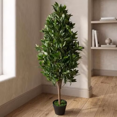 Leaf Design UK Extra Large Artificial Topiary Bay Tree Pyramid in Green with Black Plastic Pot, Height: 120 cm – 6