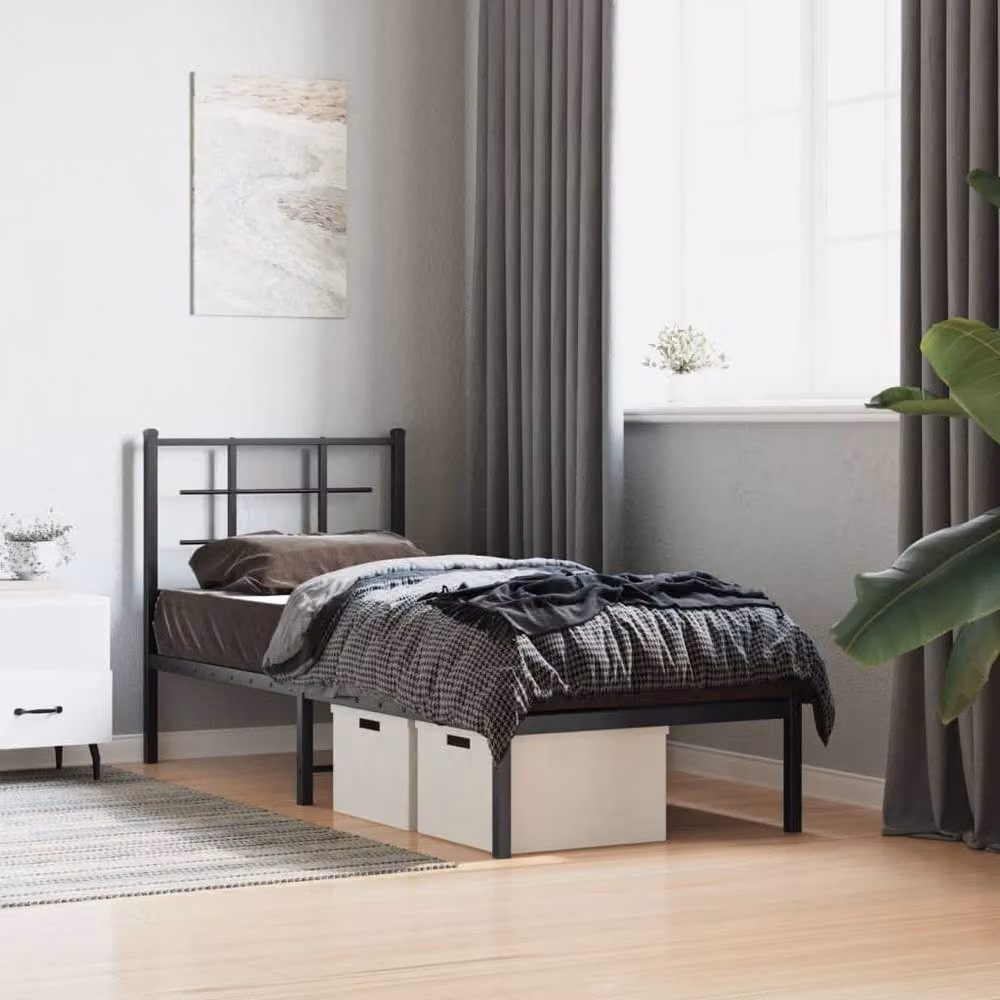 Berkfield Home Metal Bed Frame with Headboard, Black, W: 75 cm, L: 190 cm – 2