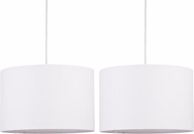 First Choice Lighting Set of 2 White Fabric Cylinder Ceiling Light Shades, Diameter: 25 cm