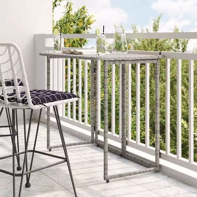 Berkfield Home Folding Garden Table in Grey Poly Rattan, W/D/H: 90 x 51 x 75 cm