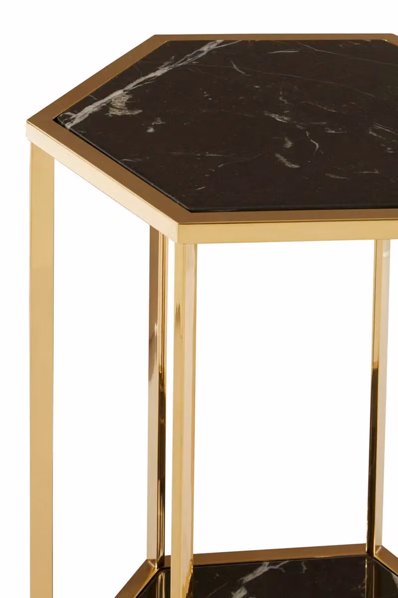 Orsina Black Marble Top and Gold End Table with Geometric Design, W/D/H: 46 x 46 x 60 cm – 3