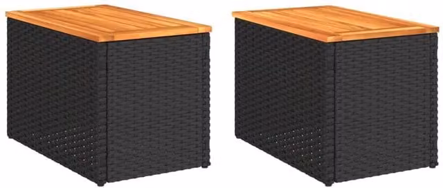 Berkfield Home Garden Side Tables 2pcs Black Poly Rattan and Solid Wood W/D/H: 55 x 34 x 37 cm