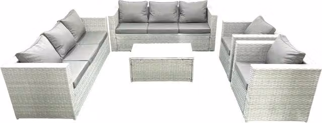 Fimous Outdoor Rattan Garden Furniture Set with 2 Armchairs and Oblong Coffee Table in Light Grey Mixed