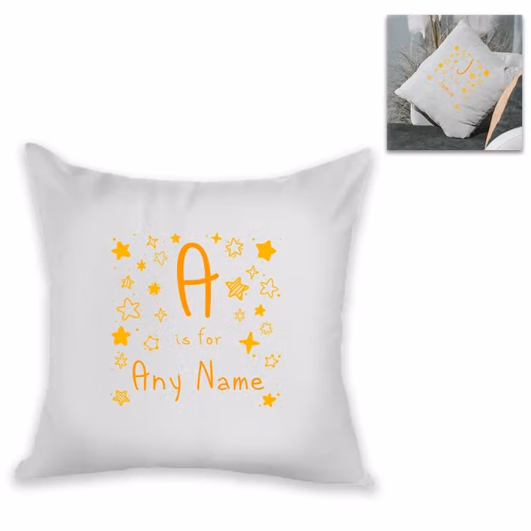 Uniqueful Personalised Letter Name Design Cushion in White and Yellow, W/D/H: 40 x 40 x 40 cm